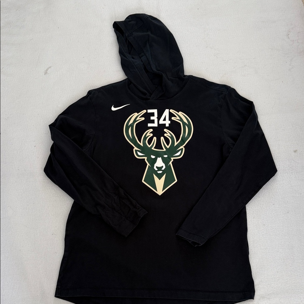 Nike Black Jersey Hoodie the Bucks Giannis Antetokounmpo 34 M EUC